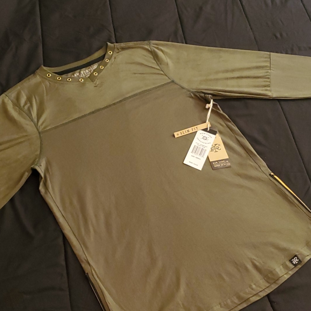 Raw yarn olive t shirt long sleeve